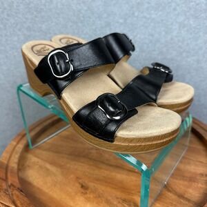 Dansko Thea Black Leather Buckle Wedge Slide Sandals Women's Size 38